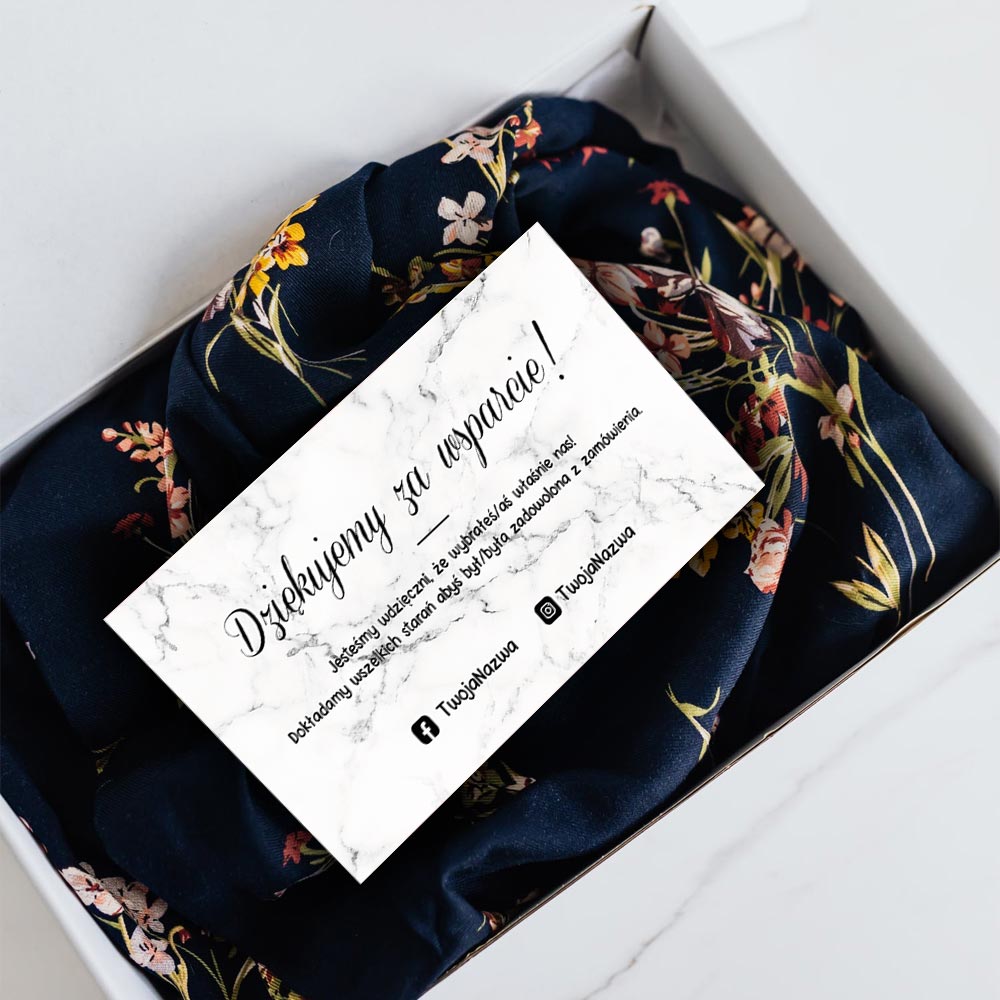 Podziękowanie za zamówienie z logo i danymi social media