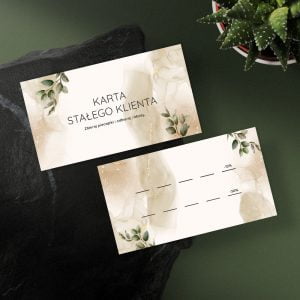Złote wizytówki zielone liście z własnym logo drukarnia projekt kraków