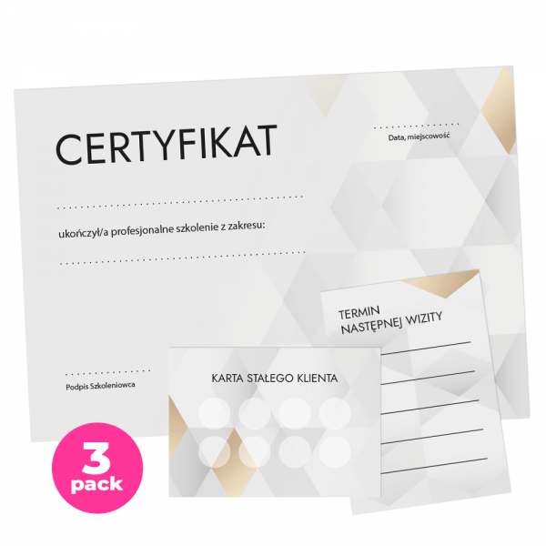 Certyfikat do druku za darmo pakiet materiałów kosmetycznych