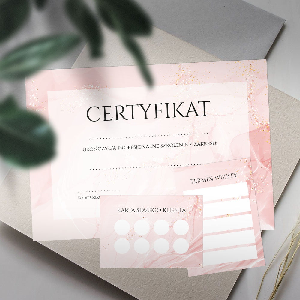 Certyfikat do druku za darmo pakiet materiałów kosmetycznych